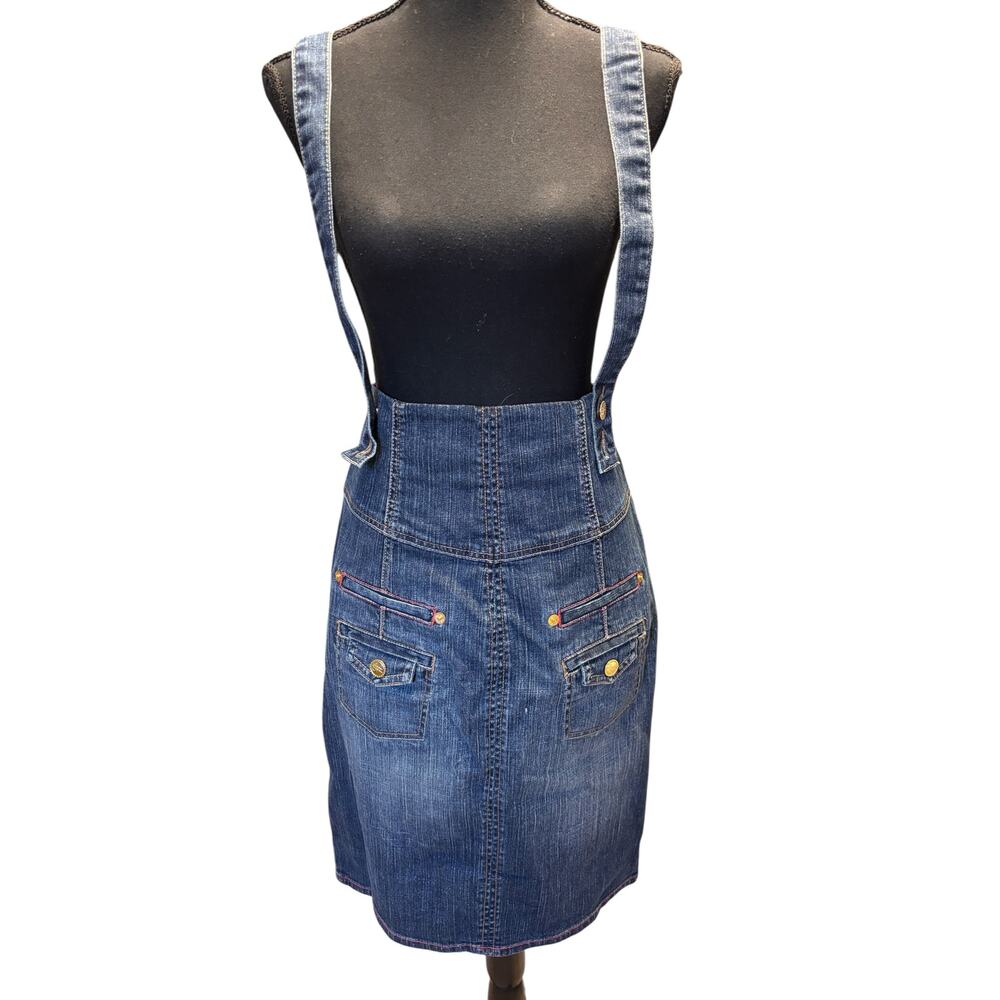 Sean John Vintage Y2K Denim Overall Jean Skirt Adjustable Strap Stretchy Sz 11